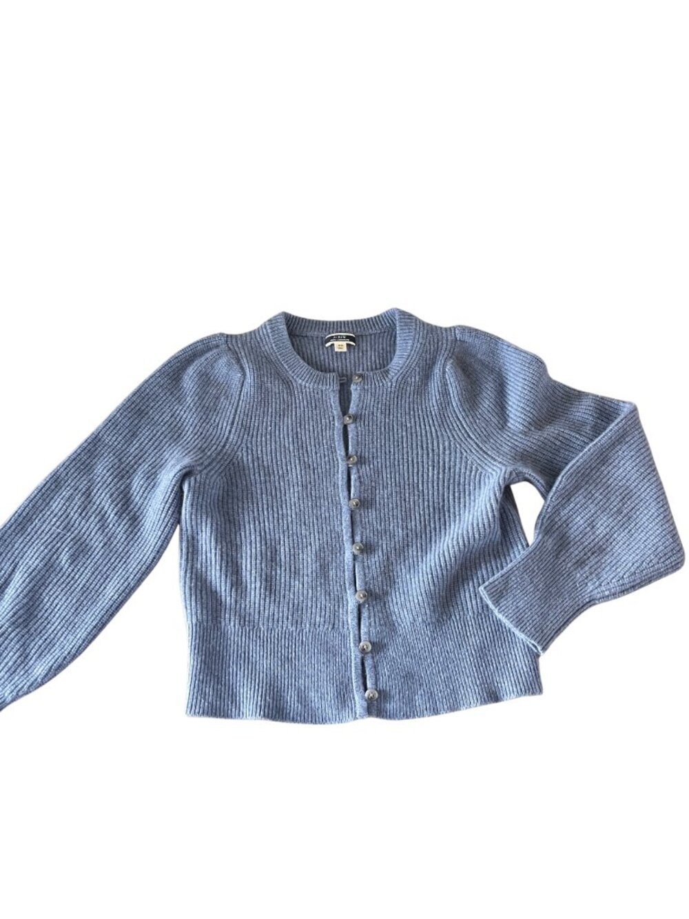 J. Crew 100% Cashmere Puff Sleeve Cardigan Sweater, Cornflower Blue, Size XS
